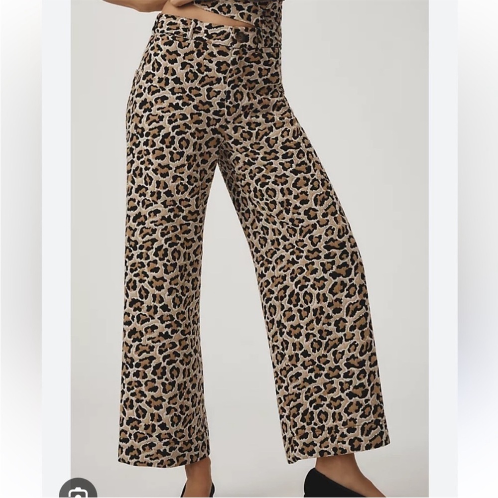 Maeve Leopard Print Wide-Leg Ankle Pants in Tan and Black